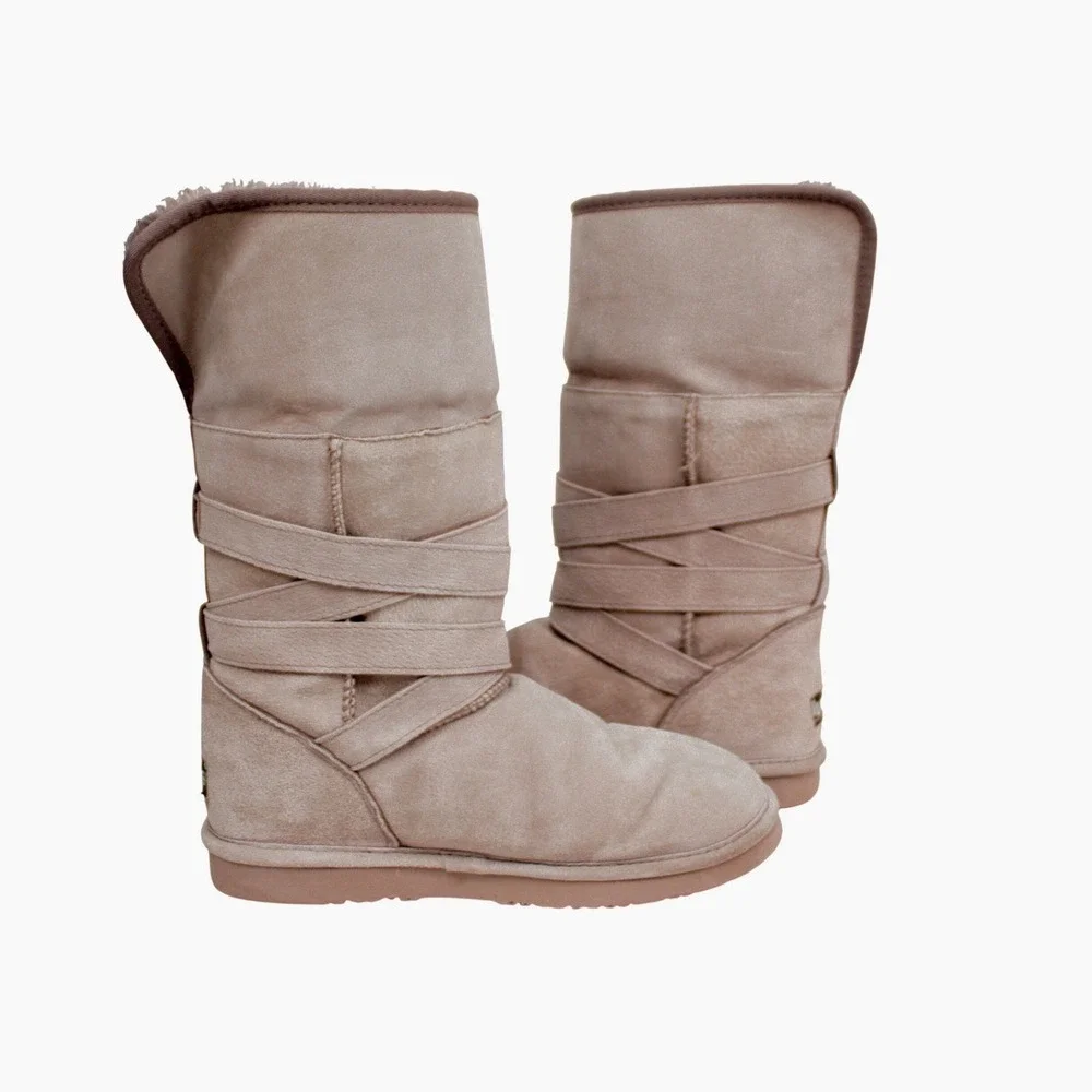 LAMO Leather Suede Boots Fuzzy Lined Distressed Look Women's Size 8